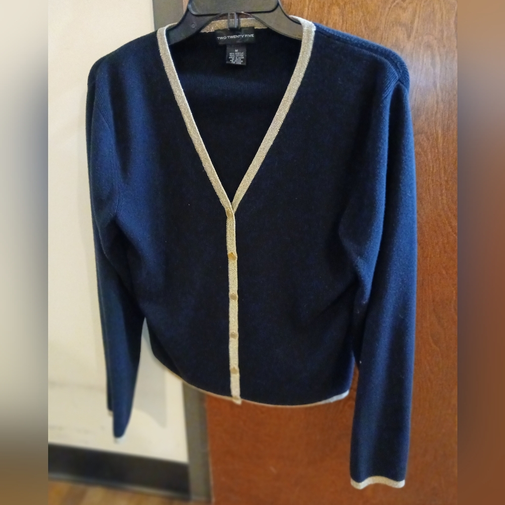 TWO TWENTY FIVE black & gold knit cardigan sweater